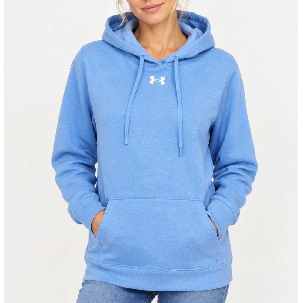 Under Armour Hoodie Womens XL Light Blue Rival Fleece Pullover Logo Gorpcore